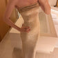 Sparking Prom Dress Strapless Sequins Gala Gown Birthday Party Outfits Evening Dresses   D4940