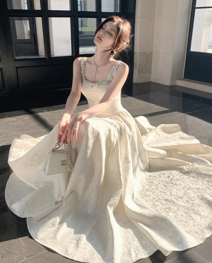 Elegant Prom Dress Square Neck Pleated Crystal Gala Gown Shcool Cocktail Outfits Evening Dresses   D4944