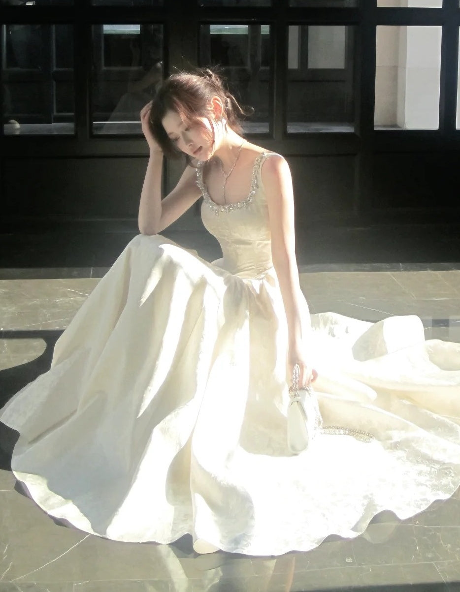 Elegant Prom Dress Square Neck Pleated Crystal Gala Gown Shcool Cocktail Outfits Evening Dresses   D4944