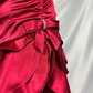 Vintage Wine Red Halter Satin Long Evening Party Dress Birthday Outfits, D406