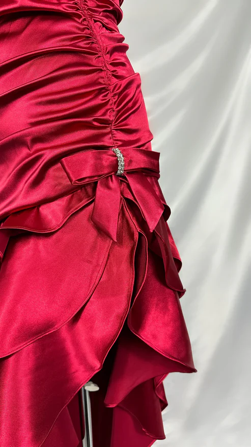 Vintage Wine Red Halter Satin Long Evening Party Dress Birthday Outfits, D406