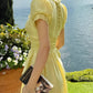 Elegant Prom Dress Light Yellow U-neck Pleated Party Outfits Gala Gown Evening Dresses   D4946