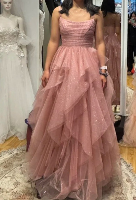 Chic Prom Dress Strapless Tulle Pleated Evening Dresses Birthday Party Outfits Gala Gown    D4949
