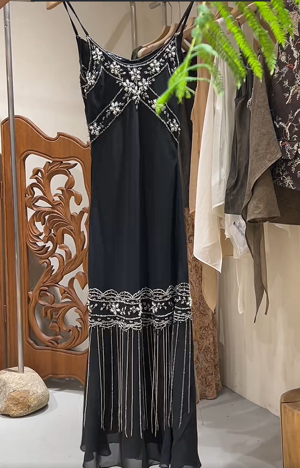 Stunning Prom Dress Black Spaghetti Straps Beading Birthday Party Outfits Evening Dresses Gala Gown      D4963