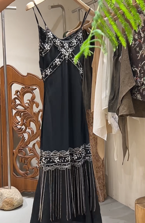 Stunning Prom Dress Black Spaghetti Straps Beading Birthday Party Outfits Evening Dresses Gala Gown      D4963