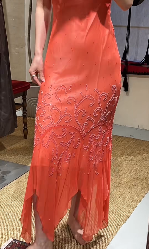Pretty Prom Dress Chiffon Spaghetti Straps Beading Evening Dresses Gala Gown Cocktail Outfits       D4965