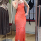 Pretty Prom Dress Chiffon Spaghetti Straps Beading Evening Dresses Gala Gown Cocktail Outfits       D4965