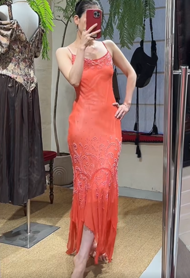 Pretty Prom Dress Chiffon Spaghetti Straps Beading Evening Dresses Gala Gown Cocktail Outfits       D4965