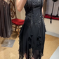 Charming Prom Dress Black Spaghetti Straps Ruffle Evening Dresses Chiffon Gala Gown Cocktail Outfits       D4966