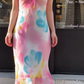 Fashion Prom Dress Chiffion V-neck Pleated Evening Dresses Print Gala Gown Cocktail Outfits       D4968