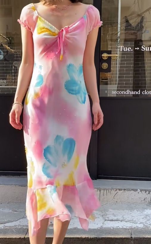 Fashion Prom Dress Chiffion V-neck Pleated Evening Dresses Print Gala Gown Cocktail Outfits       D4968