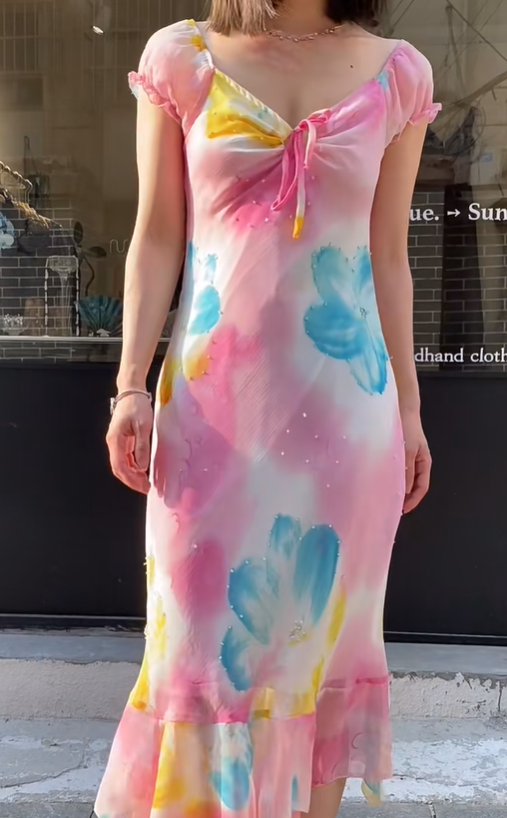 Fashion Prom Dress Chiffion V-neck Pleated Evening Dresses Print Gala Gown Cocktail Outfits       D4968