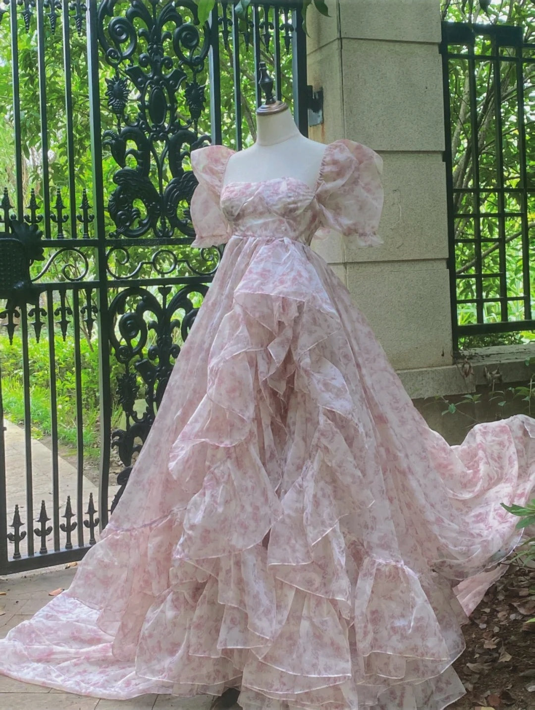 Charming Prom Dress Square Neck Print Pleated Evening Dress Gala Gown Cocktail Outfits       D4978