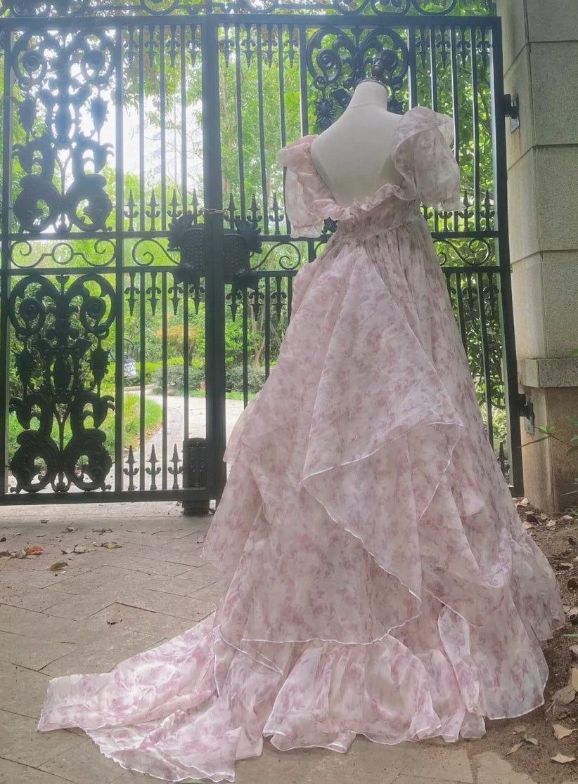 Charming Prom Dress Square Neck Print Pleated Evening Dress Gala Gown Cocktail Outfits       D4978