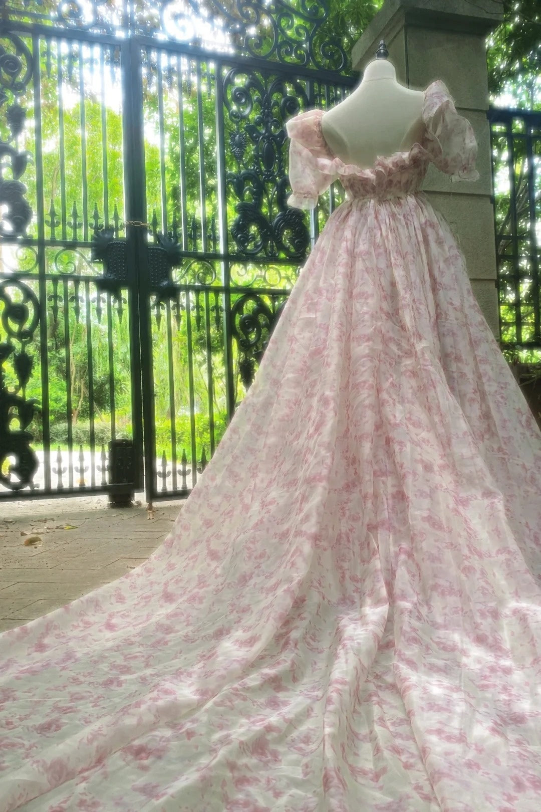 Charming Prom Dress Square Neck Print Pleated Evening Dress Gala Gown Cocktail Outfits       D4978