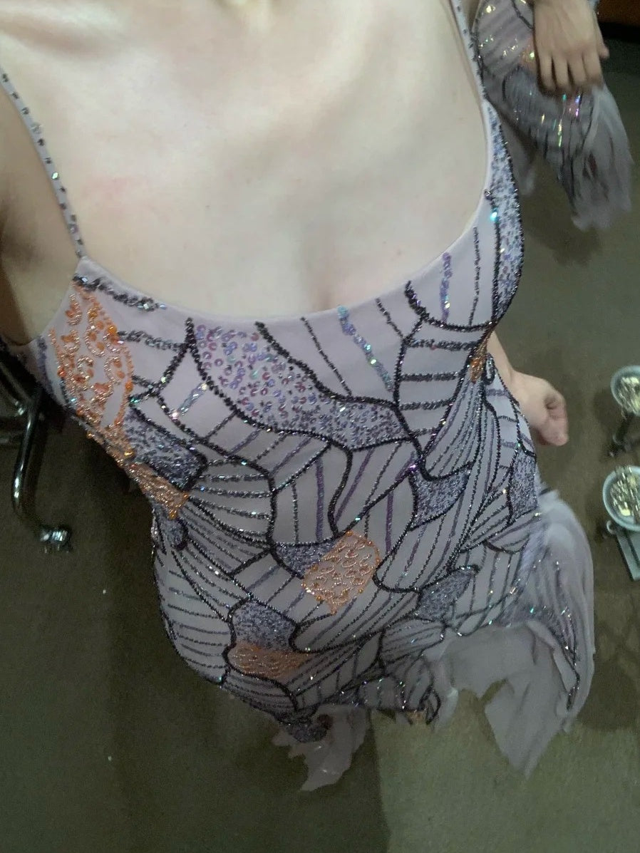 Sparking Prom Dress Spaghetti Straps Sequins Evening Dress Gala Gown Cocktail Outfits       D4980