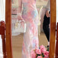 New Arrival Prom Dress Spaghetti Straps Print Evening Dress Long Cocktail Outfits Gala Gown      D4998