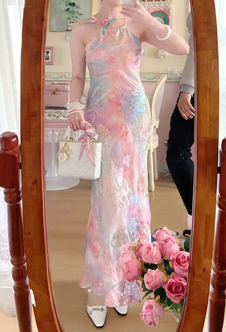 New Arrival Prom Dress Spaghetti Straps Print Evening Dress Long Cocktail Outfits Gala Gown      D4998
