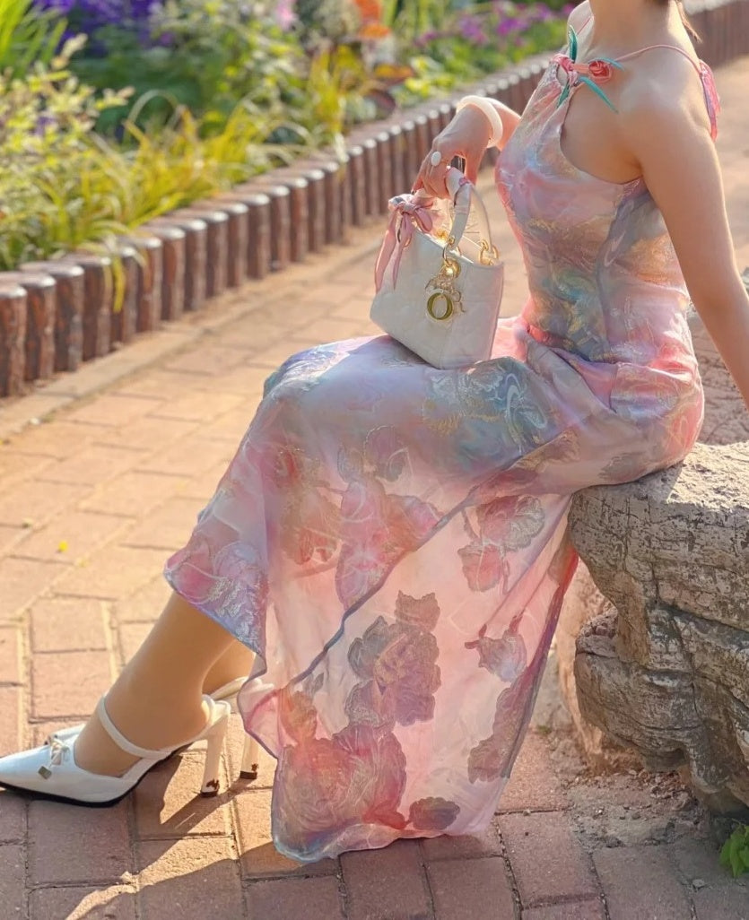 New Arrival Prom Dress Spaghetti Straps Print Evening Dress Long Cocktail Outfits Gala Gown      D4998