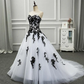 Strapless Beautiful White and Black Long Prom Dress Ball Gown Wedding Dress MD7176