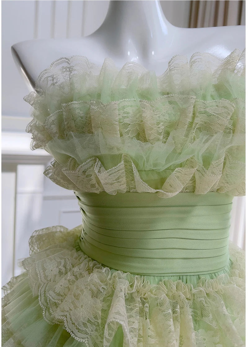 Stunning Homecoming Dress Strapless Lace Bowknot Tulle Casacde A-Line Back to School Outfits Party Dress D7922
