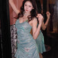 Fashion Mint Green Sparkling Sequin Spaghetti Strap Ruffled Hem Short 16th Birthday Party Dress Homecoming Dress D1529