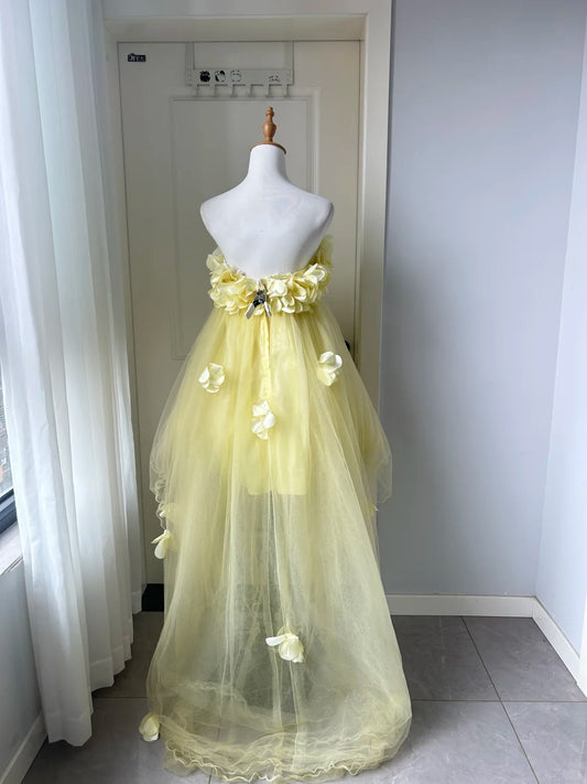 New Homecoming Dress Strapless Tulle Flower Hi-Lo Back to School Outfits Party Dress  D6487