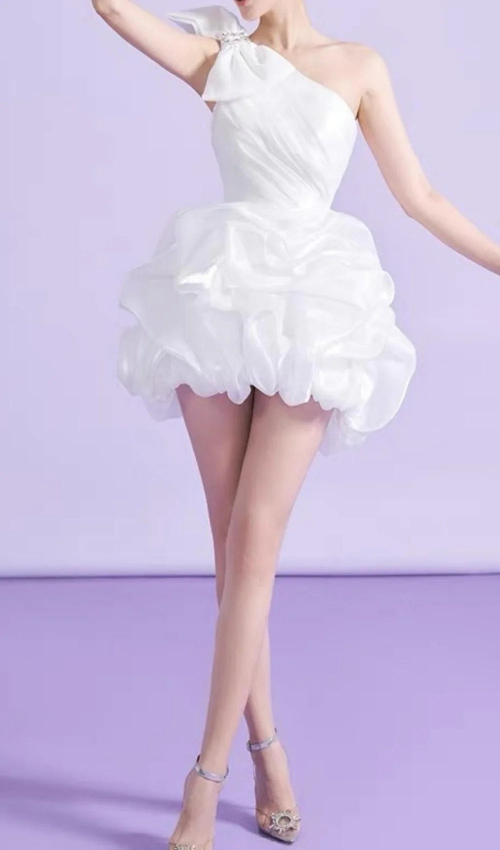 Beautiful Homecoming Dress One Shoulder Pleated Bowknot Back to School Outfits Party Dress D7241