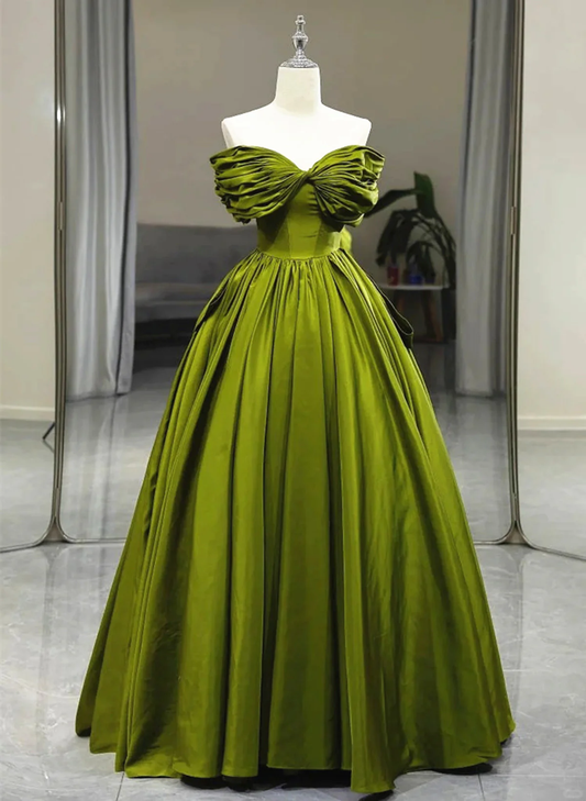 Green Satin Sweetheart Off Shoulder Prom Dress Long Evening Dress MD7208