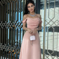 Pink Off Shoulder A-Line Long Party Dress Wedding Guest Dress MD7551