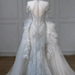 Superbe robe de soirée sirène longue en tulle perlé, robe de mariée, D238