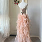 New Homecoming Dress Sweetheart Tulle Cascade Rinestone Hi-Lo Back to School Outfits Party Dress  D6475