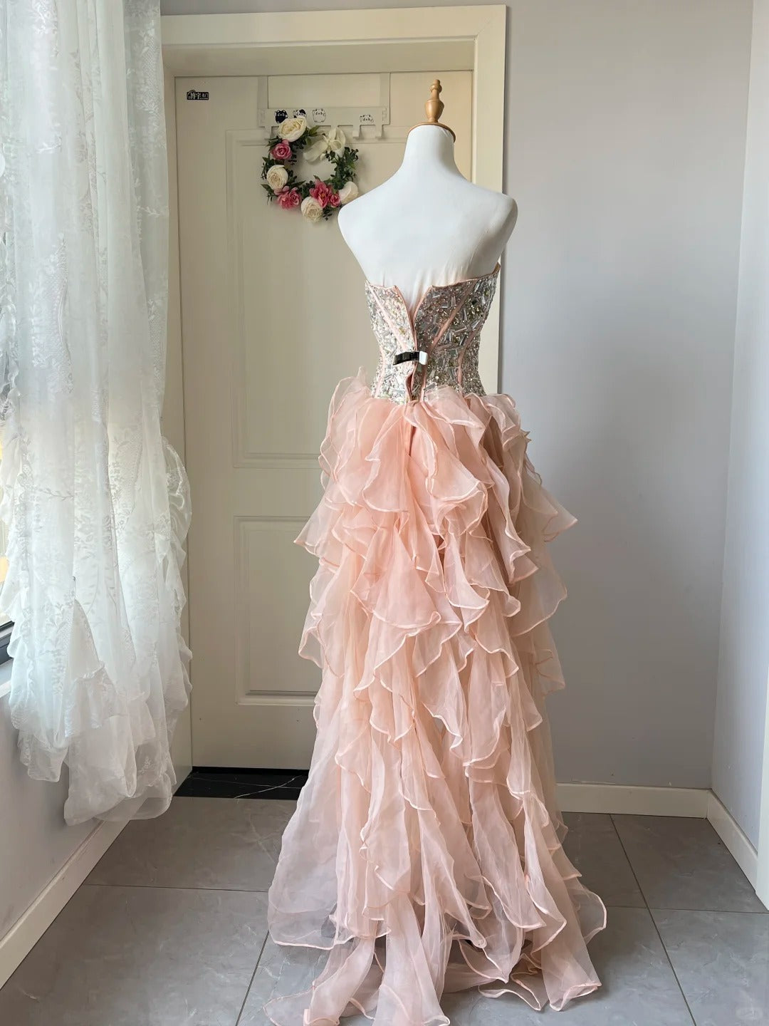 New Homecoming Dress Sweetheart Tulle Cascade Rinestone Hi-Lo Back to School Outfits Party Dress  D6475