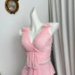 New Homecoming Dress V Neck Pearl Pleated Flower Back to School Outfits Party Dress D6944
