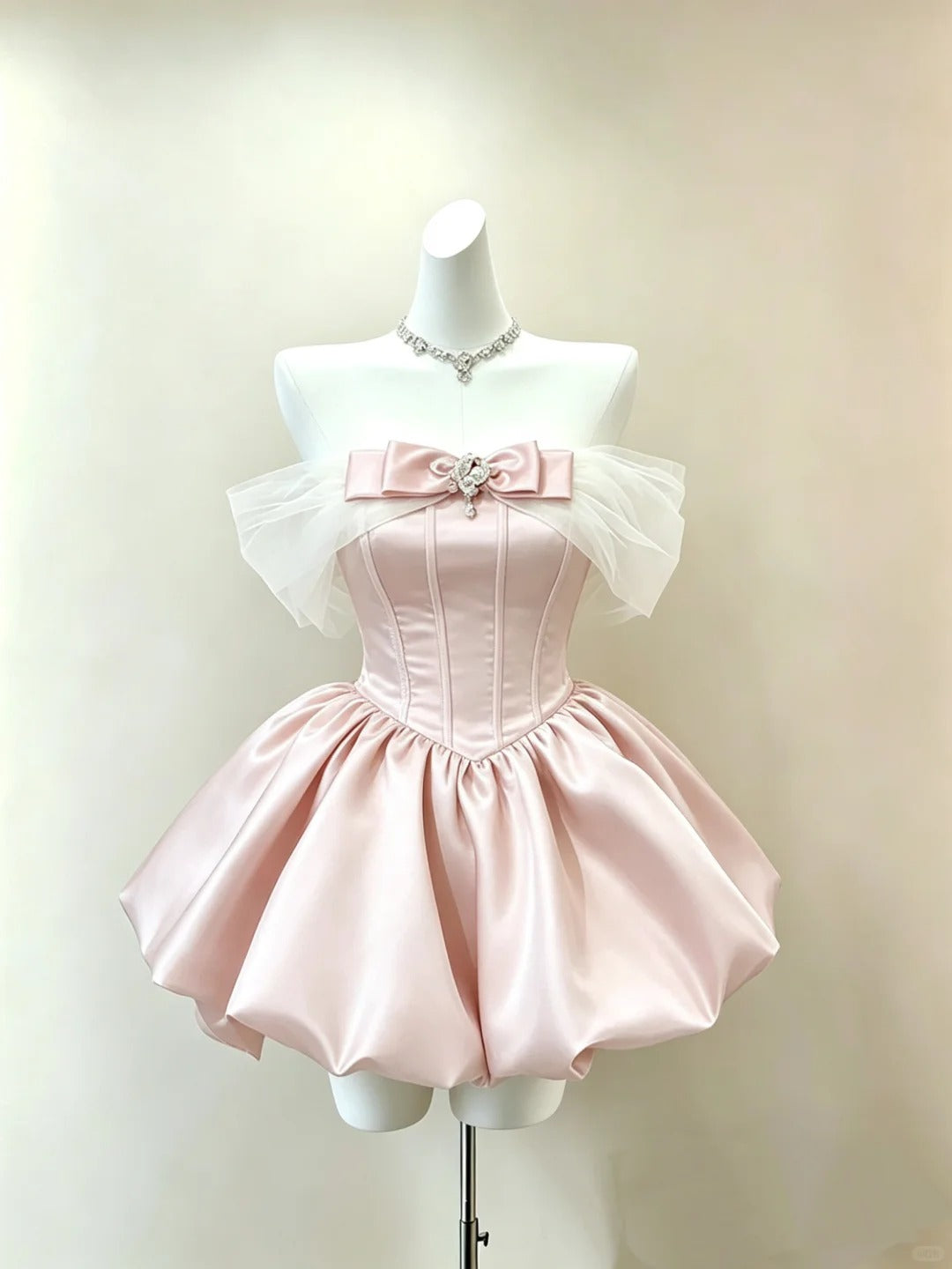 New Homecoming Dress Off the Shoulder Tulle Rinestone Bowknot Back to School Outfits Party Dress Birthday Dress D7539