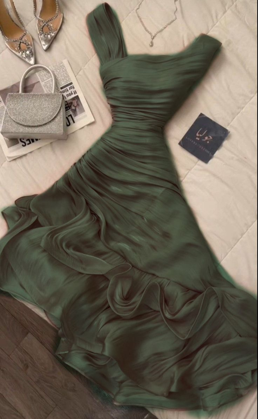 Green Sleeveless A-Line Chiffon Long Party Dresses Cocktail Dresses, D1219
