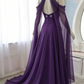 Purple Sweetheart A-Line Chiffon Long Party Dress Vintage Evening Dress, D784