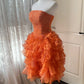 Pretty Homecoming Dress Strapless Tulle Cascade Beaded Back to School Outfits Party Dress  D6457