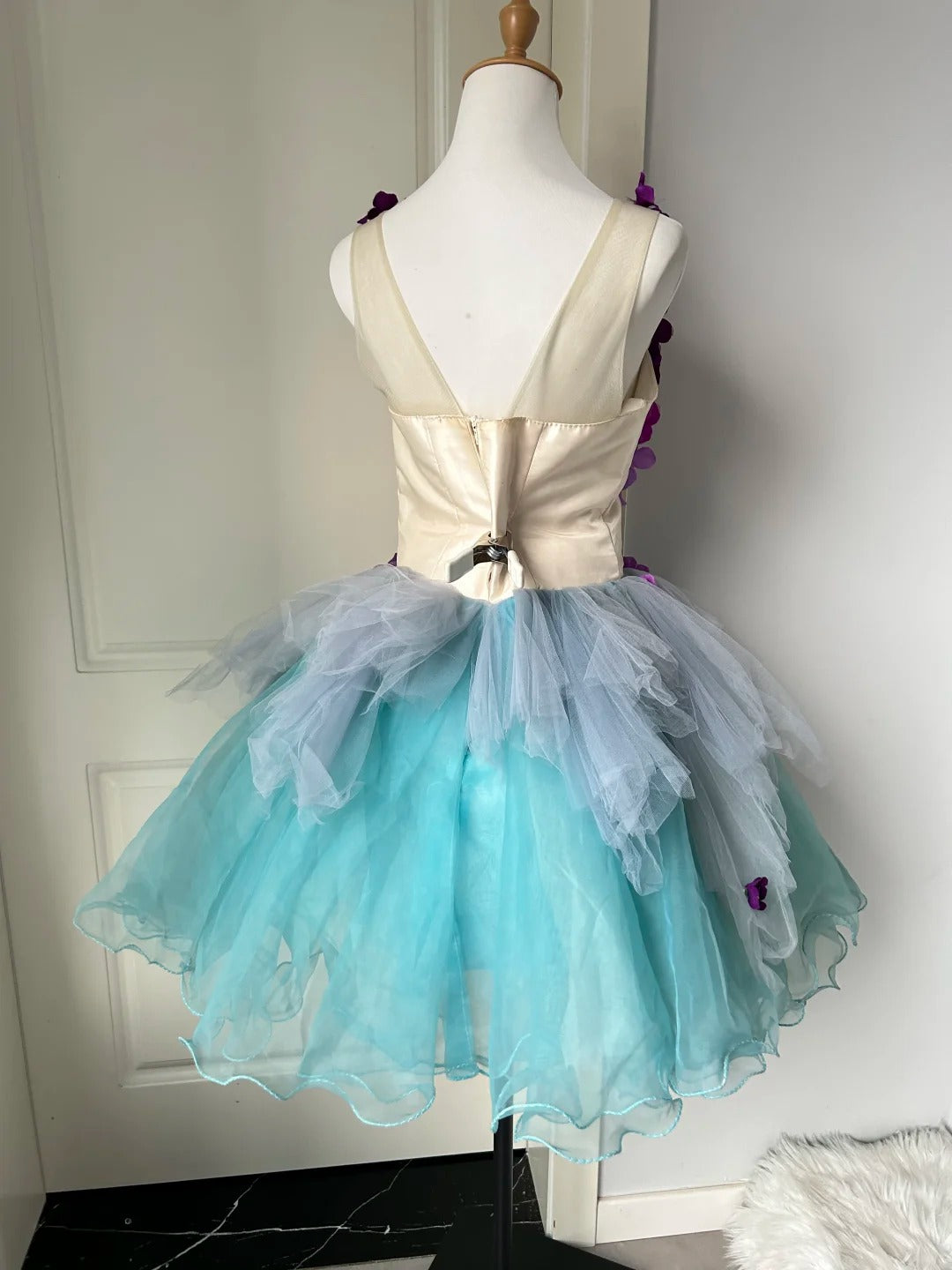 Pretty Homecoming Dress Sheer Strap Flower Pearl Back to School Outfits Party Dress  D6478