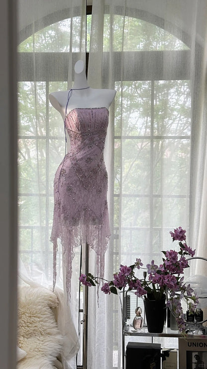 Stunning Homecoming Dress Strapless Beading Tulle Dress Back to School Outfits Party Dress  D6416