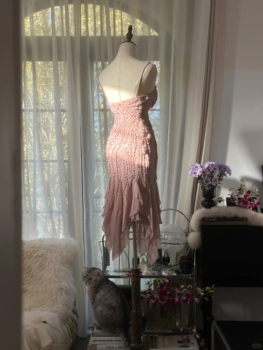 Pretty Homecoming Dress Spaghetti Strap Beading Tulle Dress Back to School Outfits Party Dress  D6428