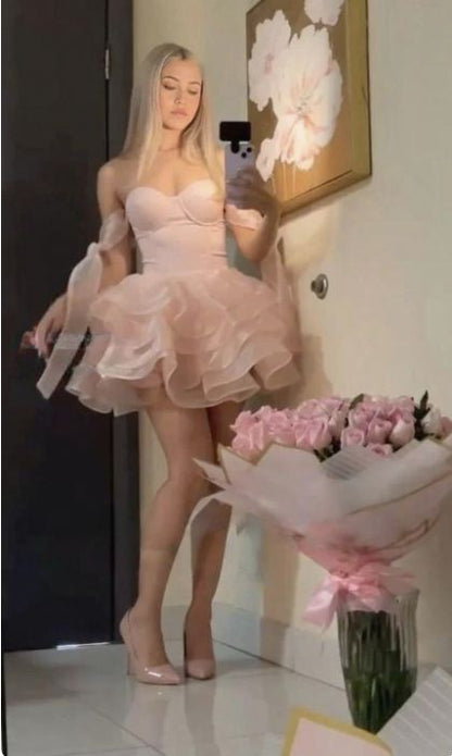 Charming Homecoming Dress Sweetheart Bowknot Tulle Cascade Pleated Back to School Outfits Party Dress D7310