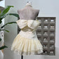 Beautiful Homecoming Dress Strapless Pleated Flower Back to School Outfits Party Dress D7286