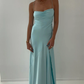 Spaghetti Straps Yellow Long Sheath Prom Dress With Slit MD7581