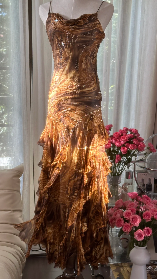 Retro Sparkling Sequin Beaded Elegant Design A-line Romantic Chiffon Evening Dress Prom Dress D1479