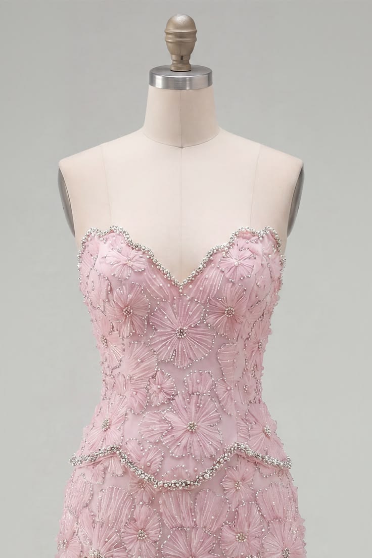 Unique Homecoming Dress Sweetheart Flower Beading Cascade Back to School Outfits Party Dress D7815