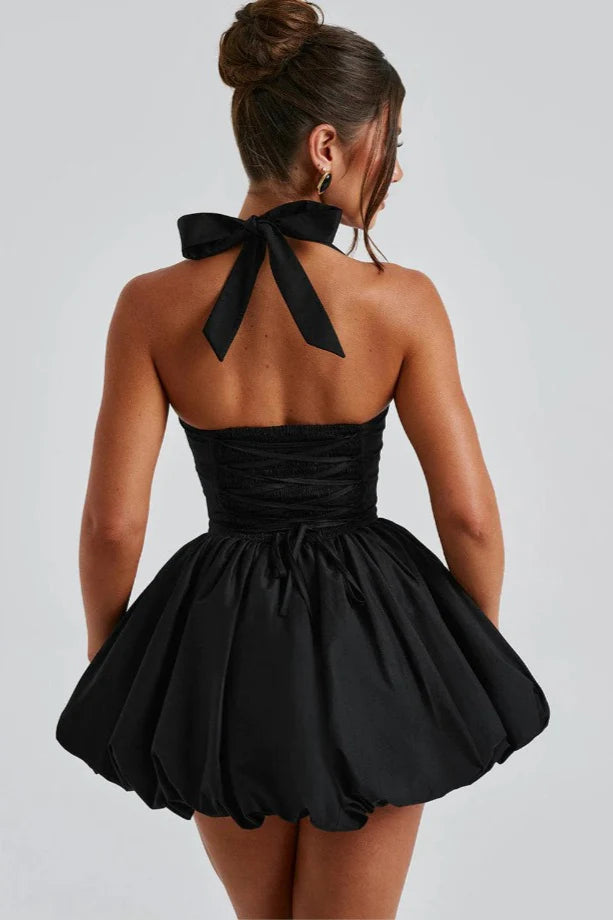 Beauty Homecoming Dress Halter Bowknot Pleated Back to School Outfits Party Dress D7106