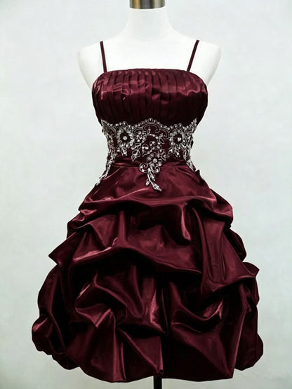 Spaghetti Straps Burgundy Retro Homecoming Dress Short Birthday Dress D7969