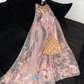 Sparkling Pink Beaded Sequined Design Elegant Mermaid Prom Dress Evening Dress D1694
