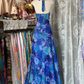 Vintage Navy Blue Floral V-neck Halter Dress Elegant A-Line Long Evening Dress Prom Dresses D1672